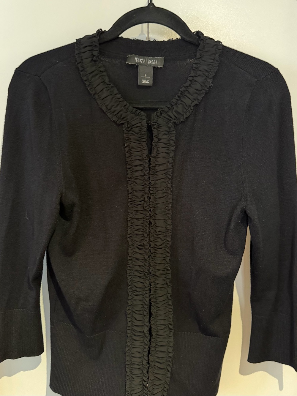 White House Black Market Black Ruffle-Trim Cardigan Sweater - Size Small